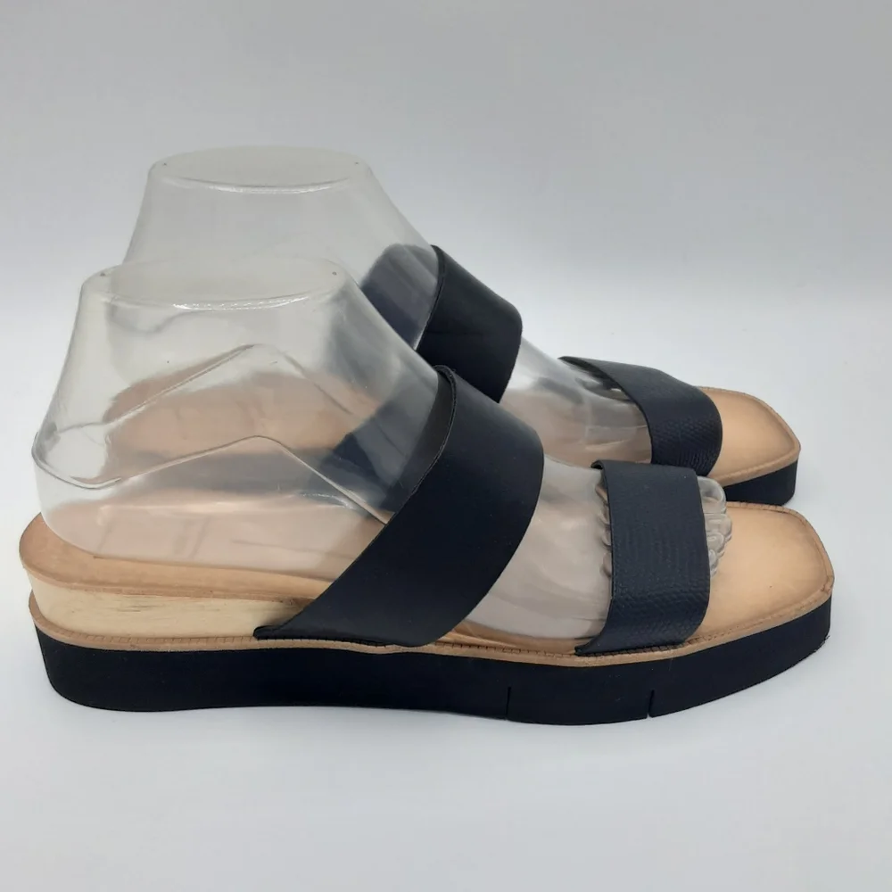 Dolce Vita Black Croc Embossed Double Strap Slip-On Sandal.